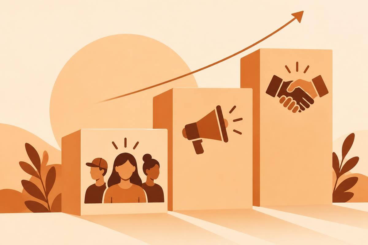 Three-step growth sequence: creators first, paid ads second, affiliates third