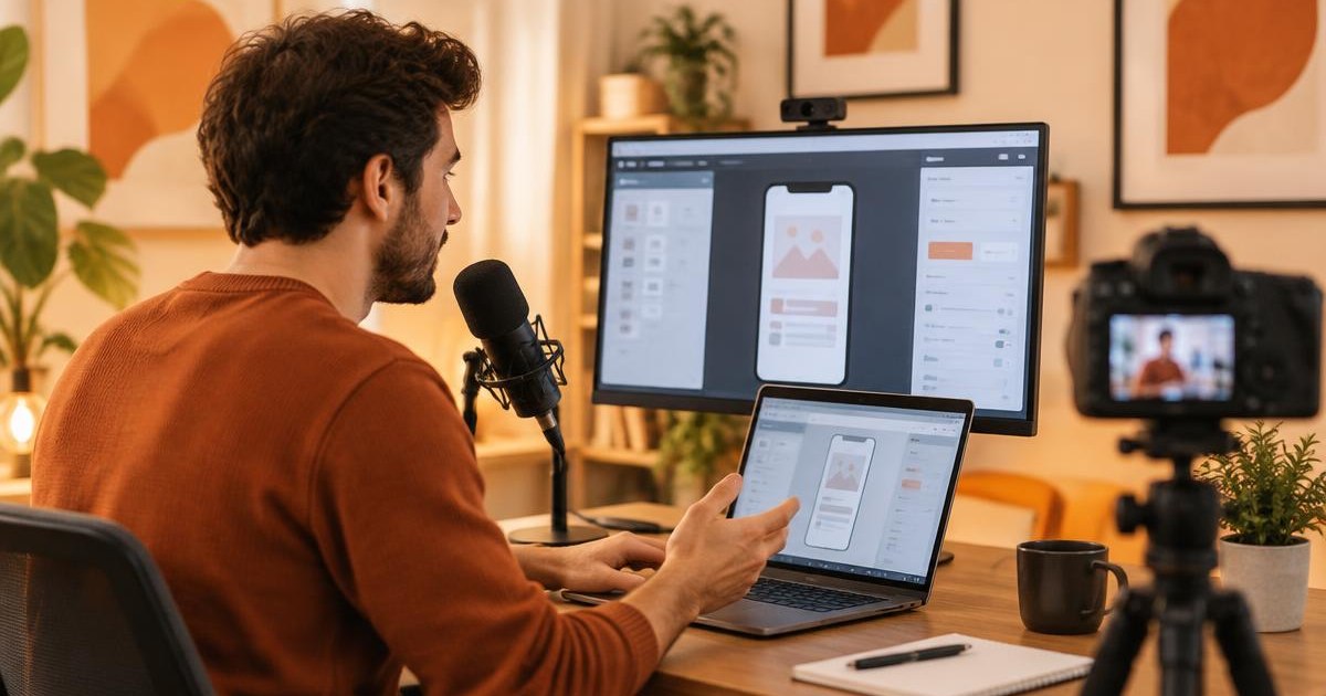 Creator recording a tutorial showing how to build an app with AI