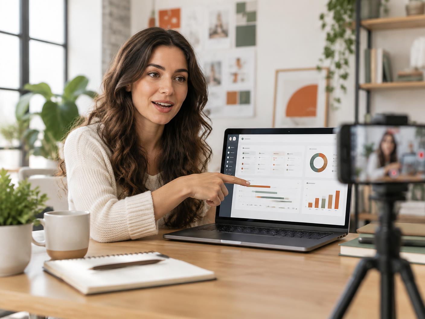 Creator recording a walkthrough of a SaaS analytics dashboard